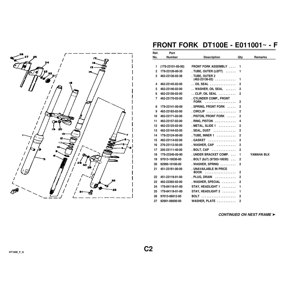 Yamaha DT100E/F/G Parts Manual - Engine Components PDF Guide - Image 2