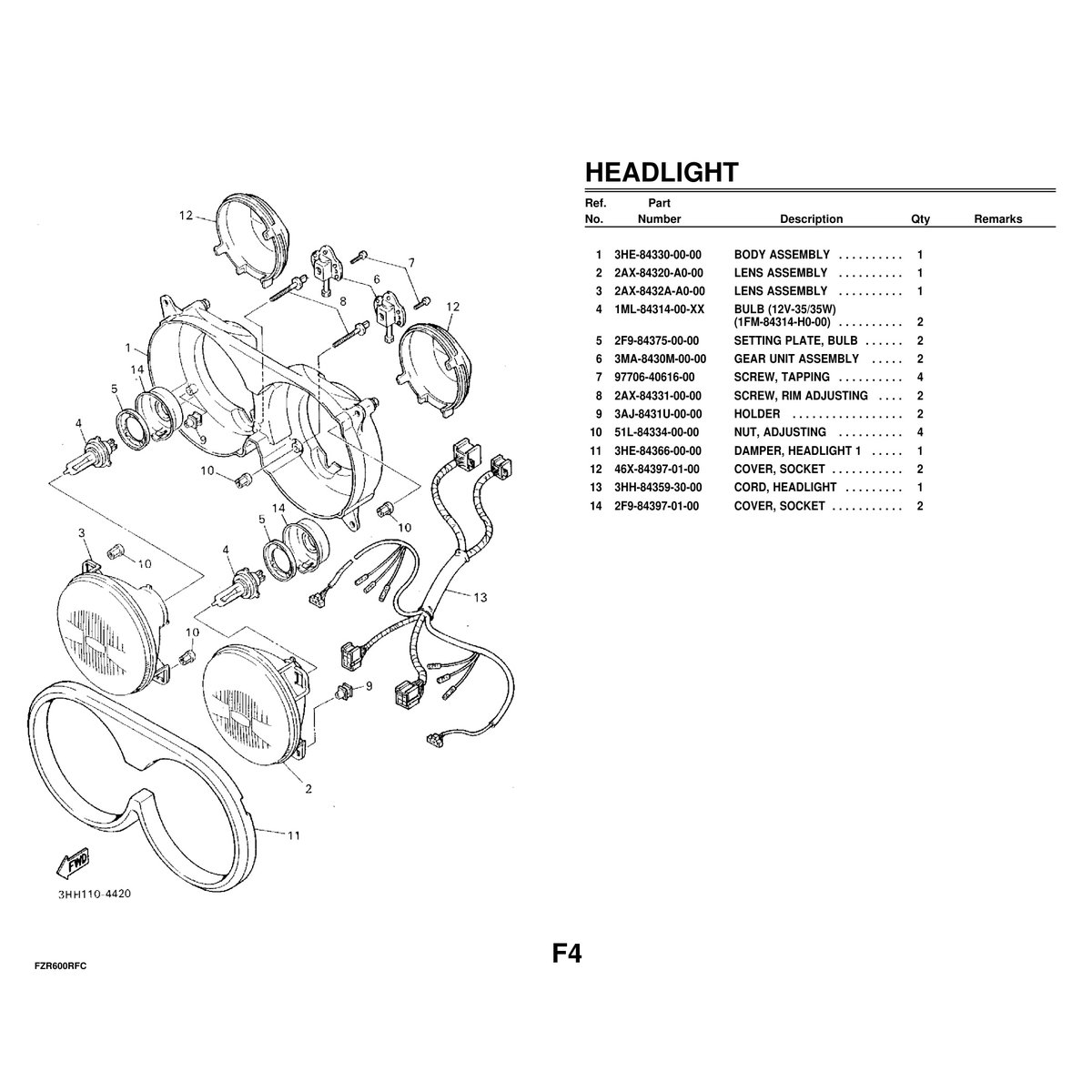Yamaha FZR600RFC Motorcycle Parts Manual - Complete Catalog - Image 8