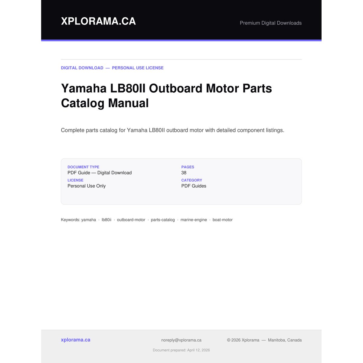 Yamaha LB80II Outboard Motor Parts Catalog Manual PDF Guide