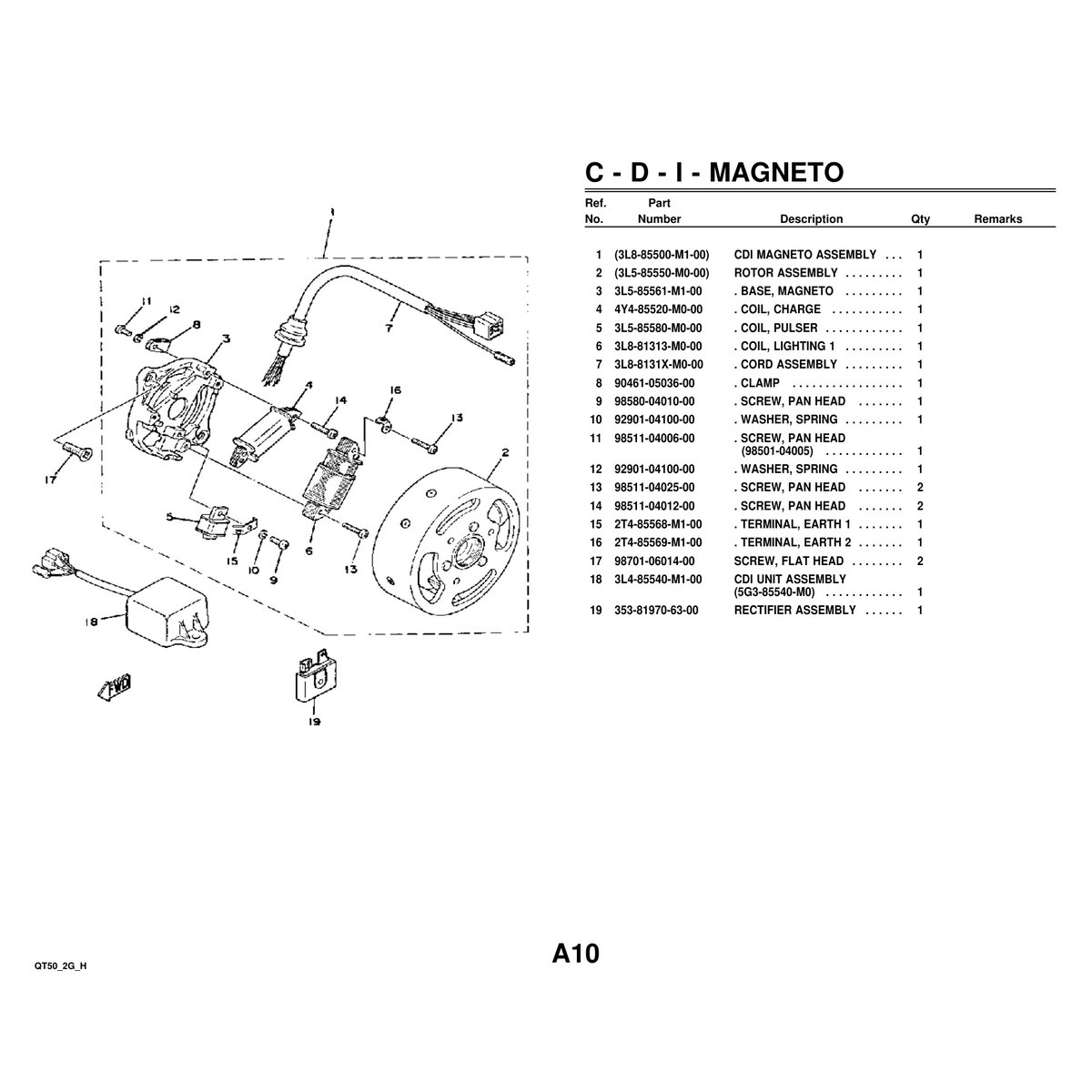 Yamaha QT50 2G H Parts Manual Engine Components Reference PDF - Image 2