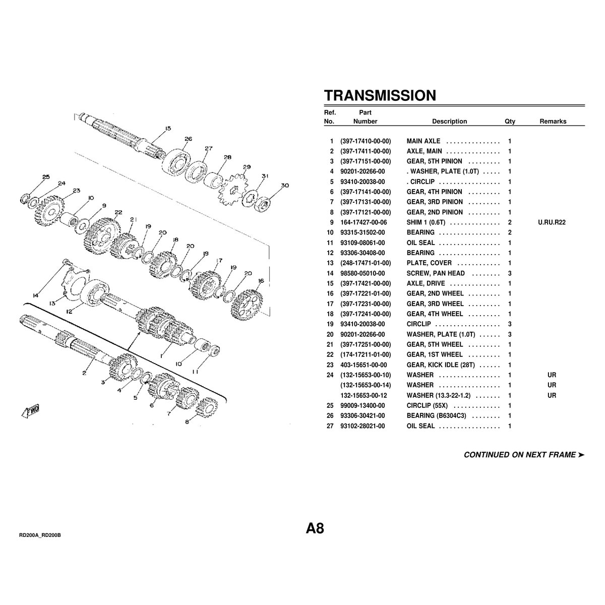 Yamaha RD200A RD200B Parts Manual - Crankcase Cylinder Components - Image 2