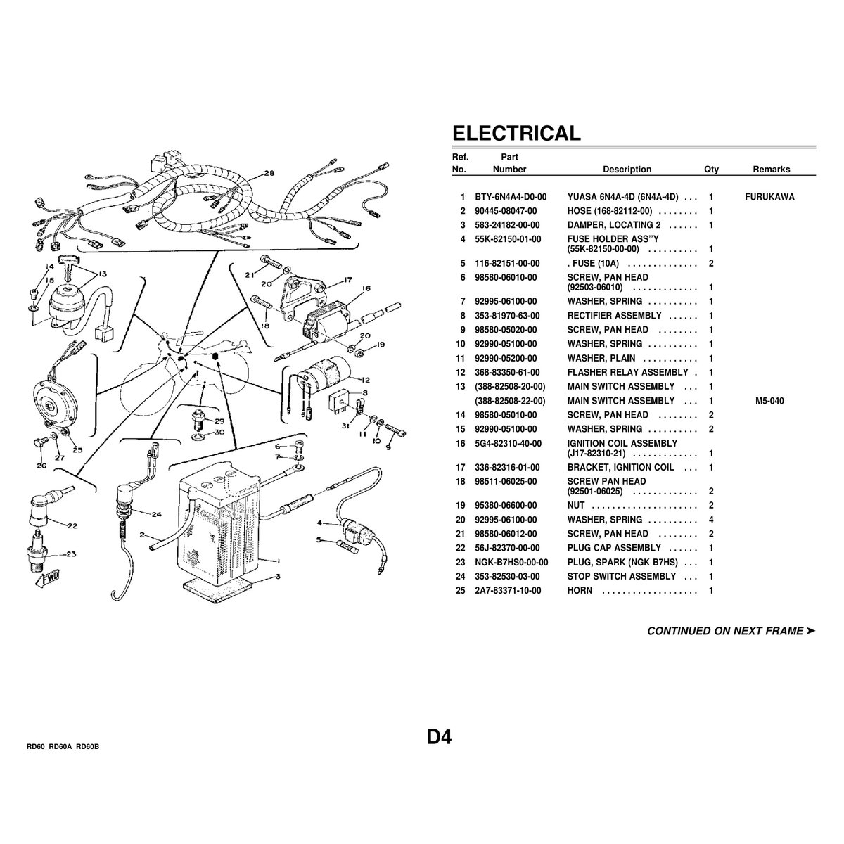 Yamaha RD60 RD60A RD60B Parts Manual - Complete Parts Lists - Image 4