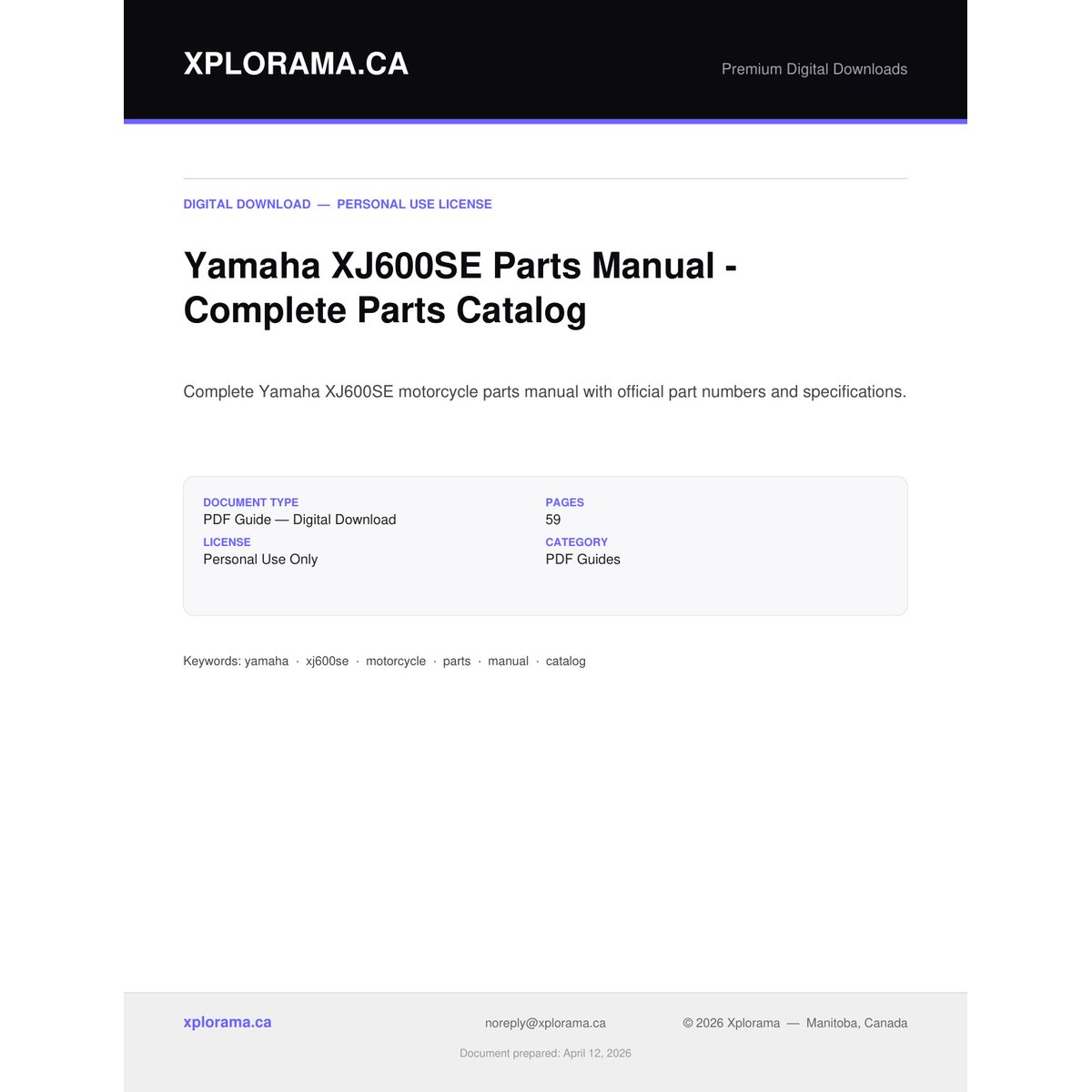 Yamaha XJ600SE Parts Manual - Complete Parts Catalog PDF Guide