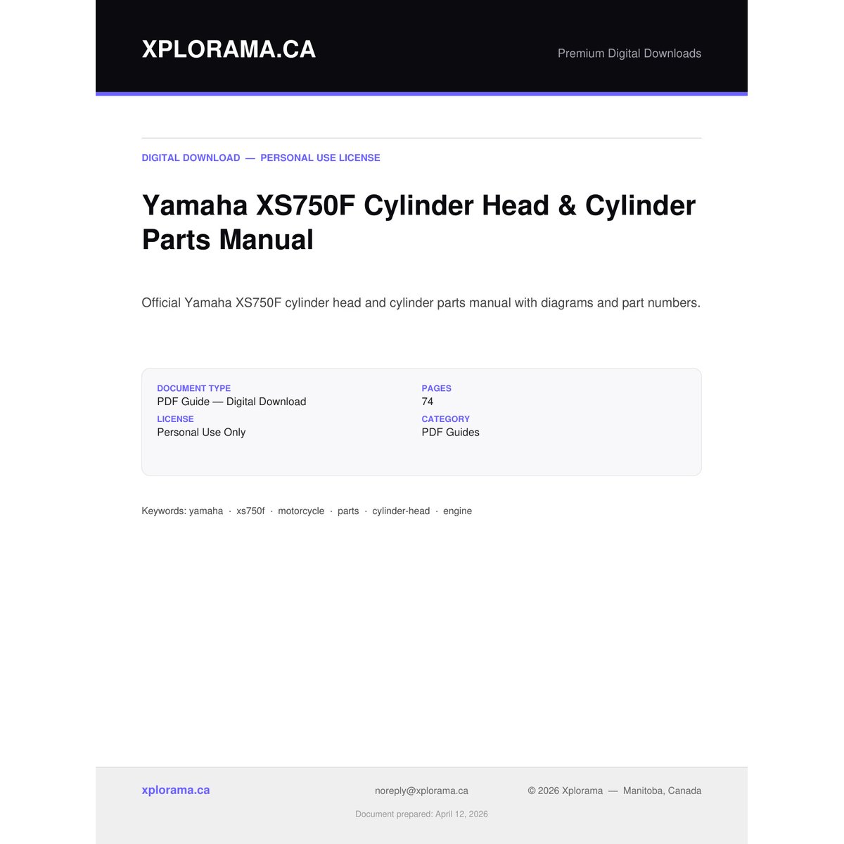 Yamaha XS750F Cylinder Head & Cylinder Parts Manual PDF Guide