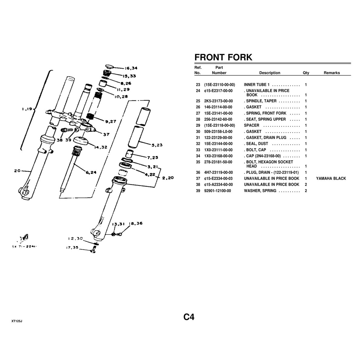 Yamaha XT125J Cylinder Head & Parts Manual PDF - 47 Pages - Image 3