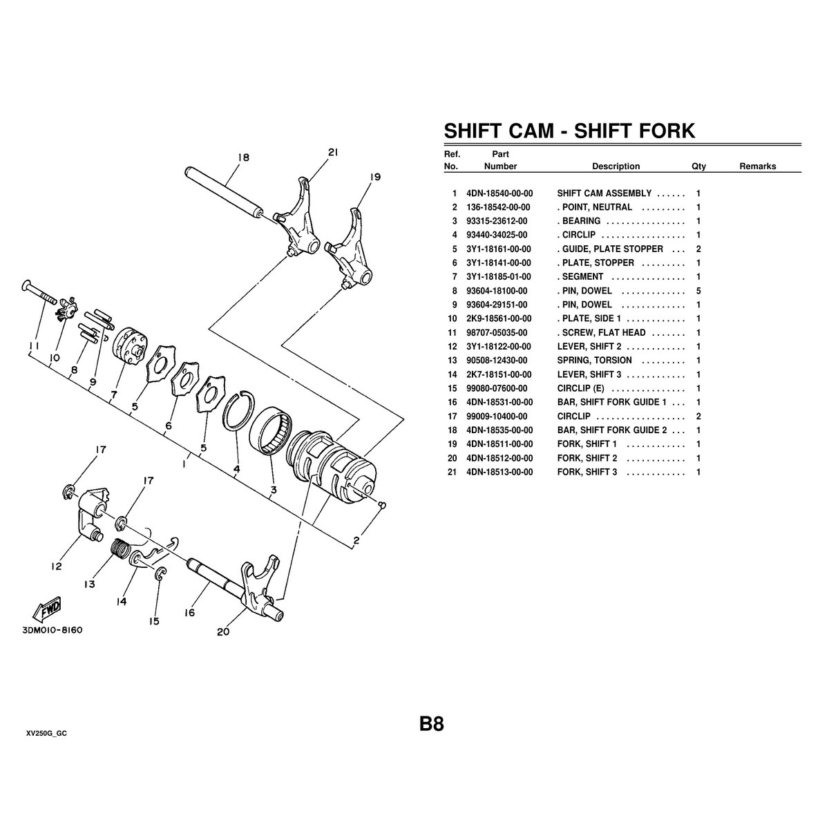 Yamaha XV250G Motorcycle Parts Manual - Cylinder Head Assembly PDF - Image 3