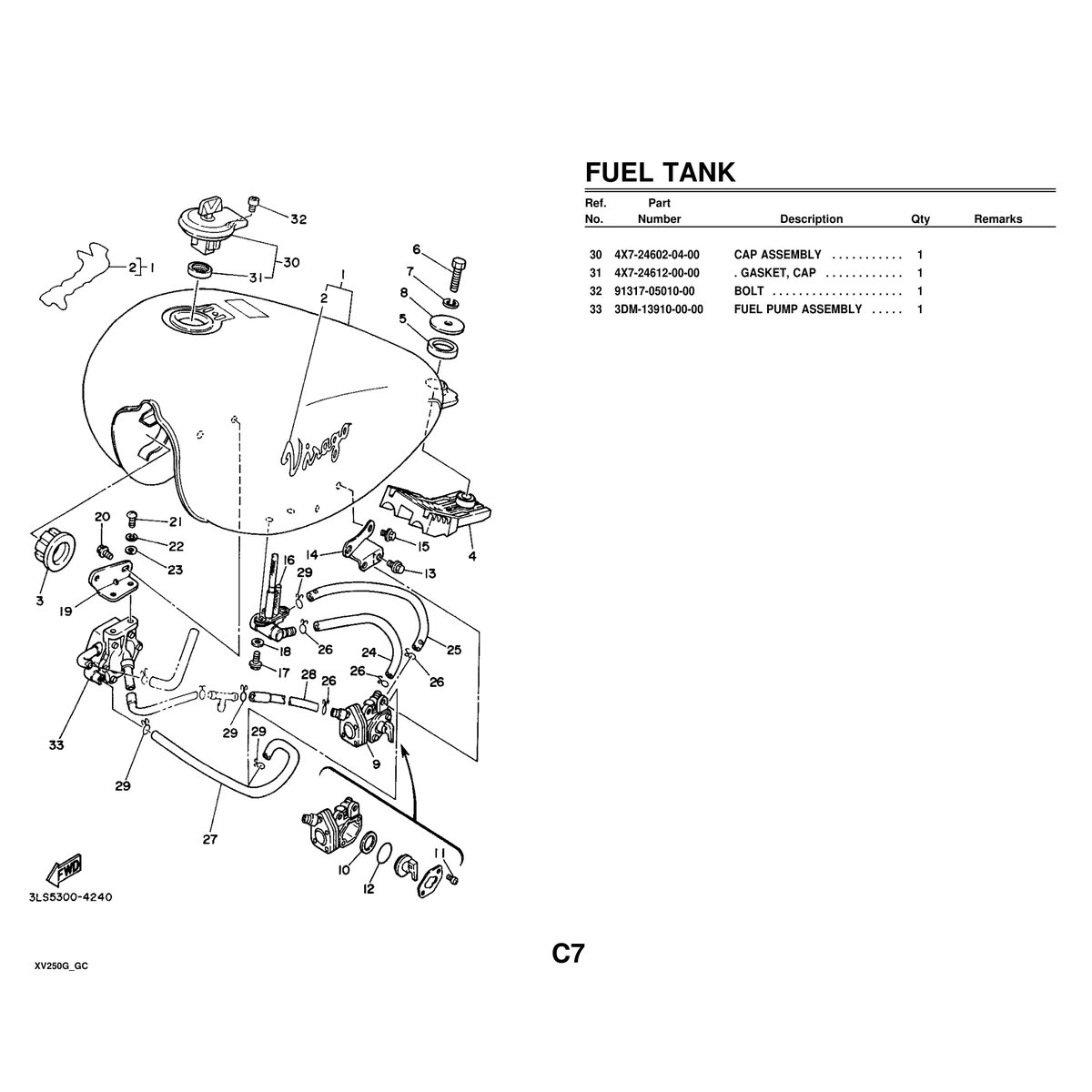Yamaha XV250G Motorcycle Parts Manual - Cylinder Head Assembly PDF - Image 5