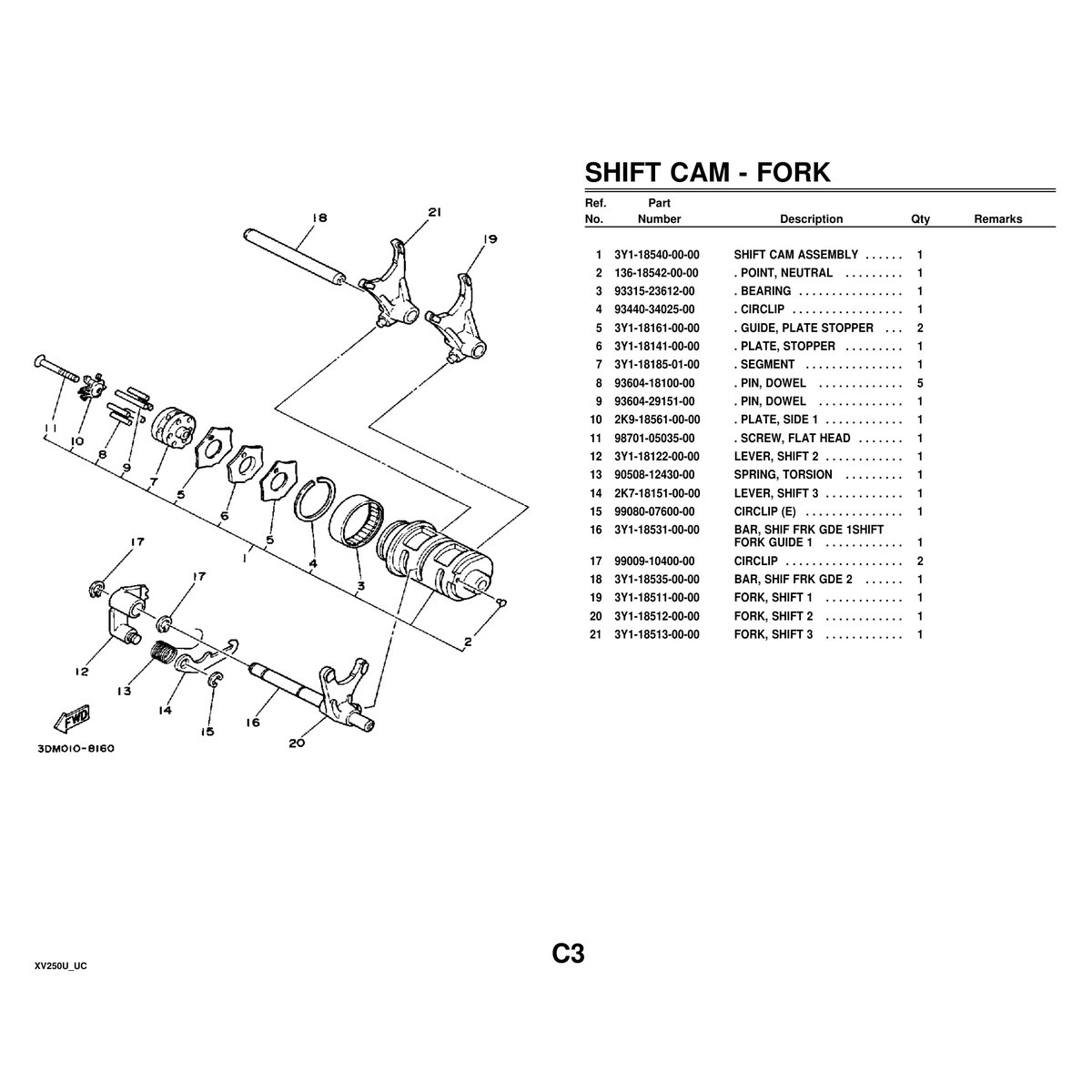 Yamaha XV250U Motorcycle Parts Manual - Cylinder Head Assembly PDF - Image 4