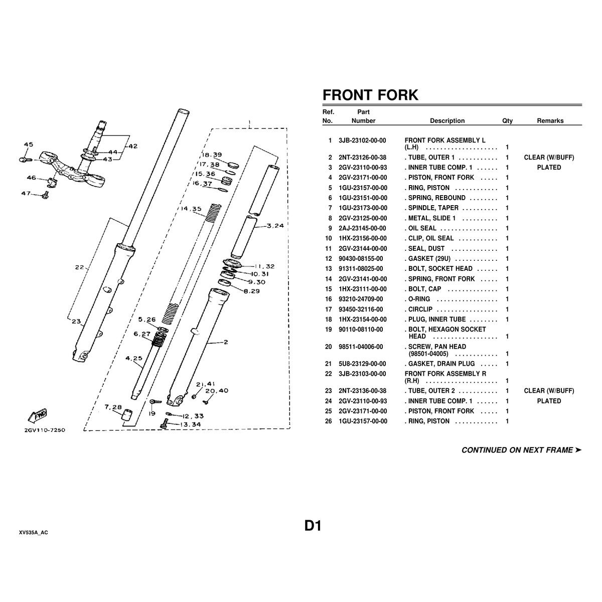Yamaha XV535A Cylinder Head Assembly Parts Manual - 68 Pages - Image 2