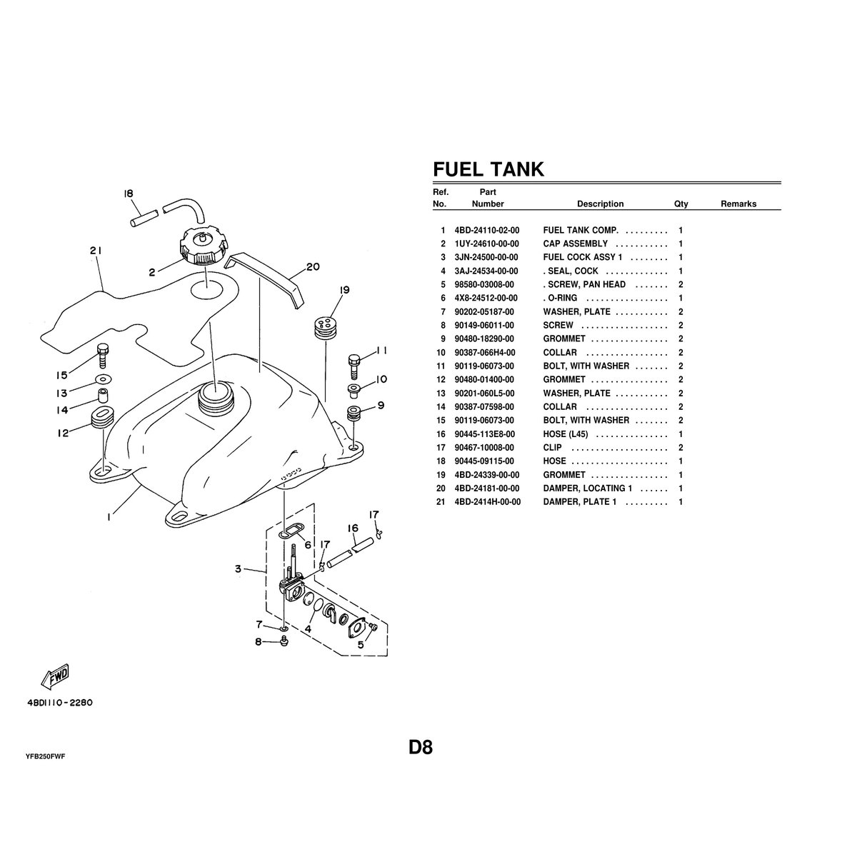 Yamaha YFB250FWF Cylinder Head & Cylinder Parts Manual PDF - Image 3