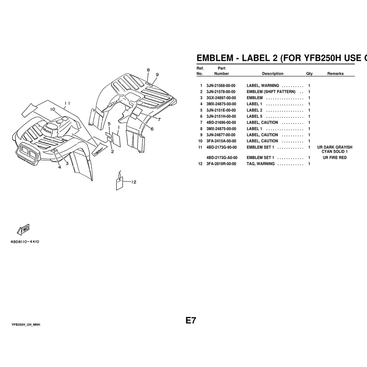 Yamaha YFB250H Parts Manual - Complete Component Guide - Image 6