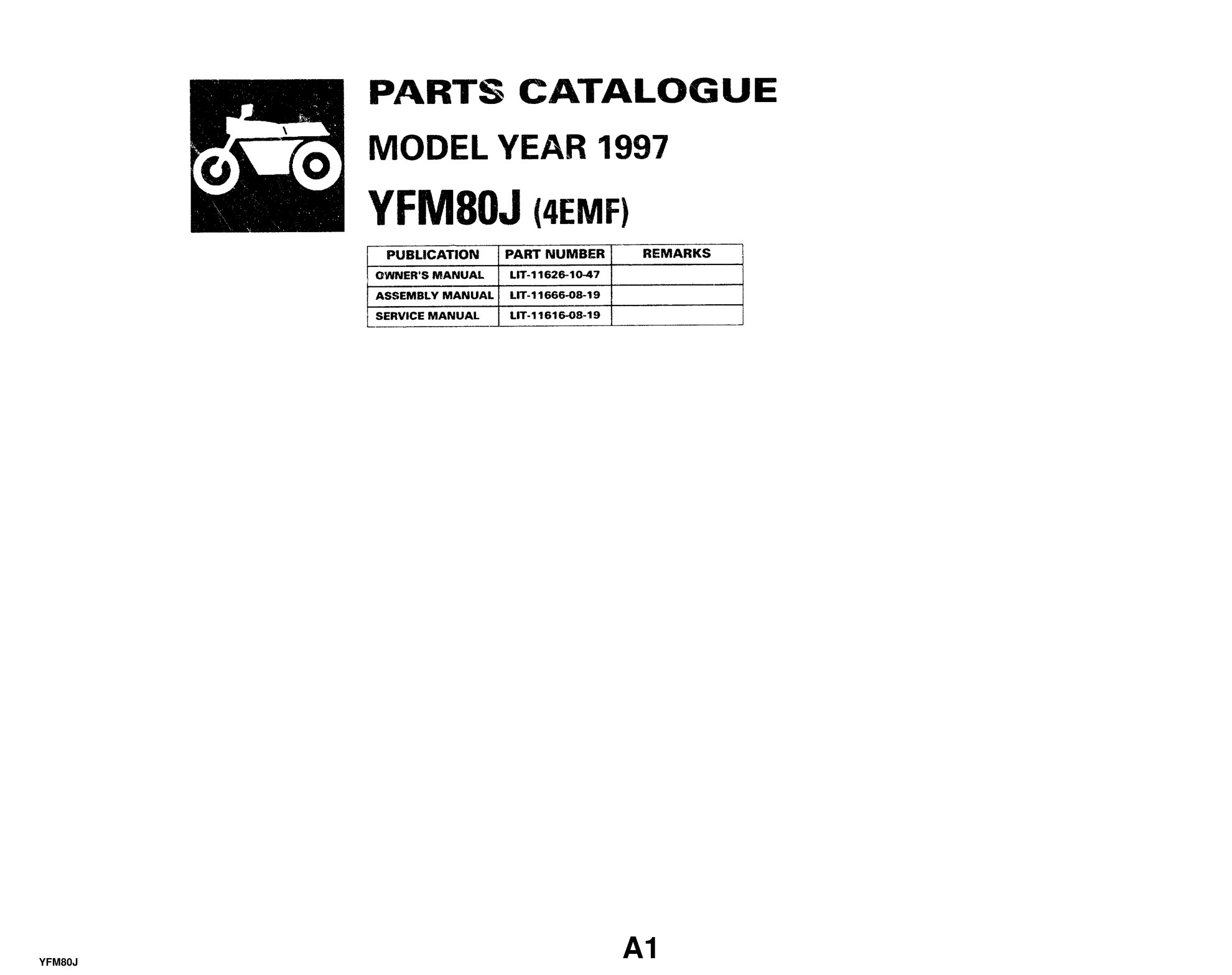 Yamaha YFM80J Parts Manual PDF - Complete Parts Catalog