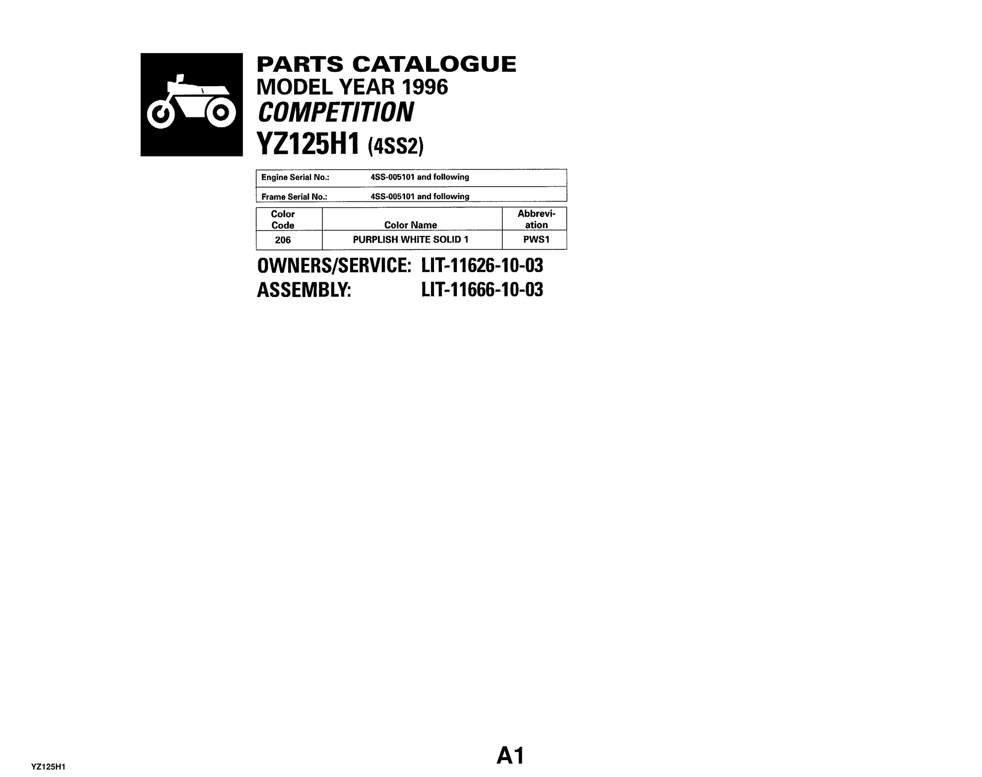 Yamaha YZ125H1 Parts Manual PDF - Complete Parts Catalog Guide