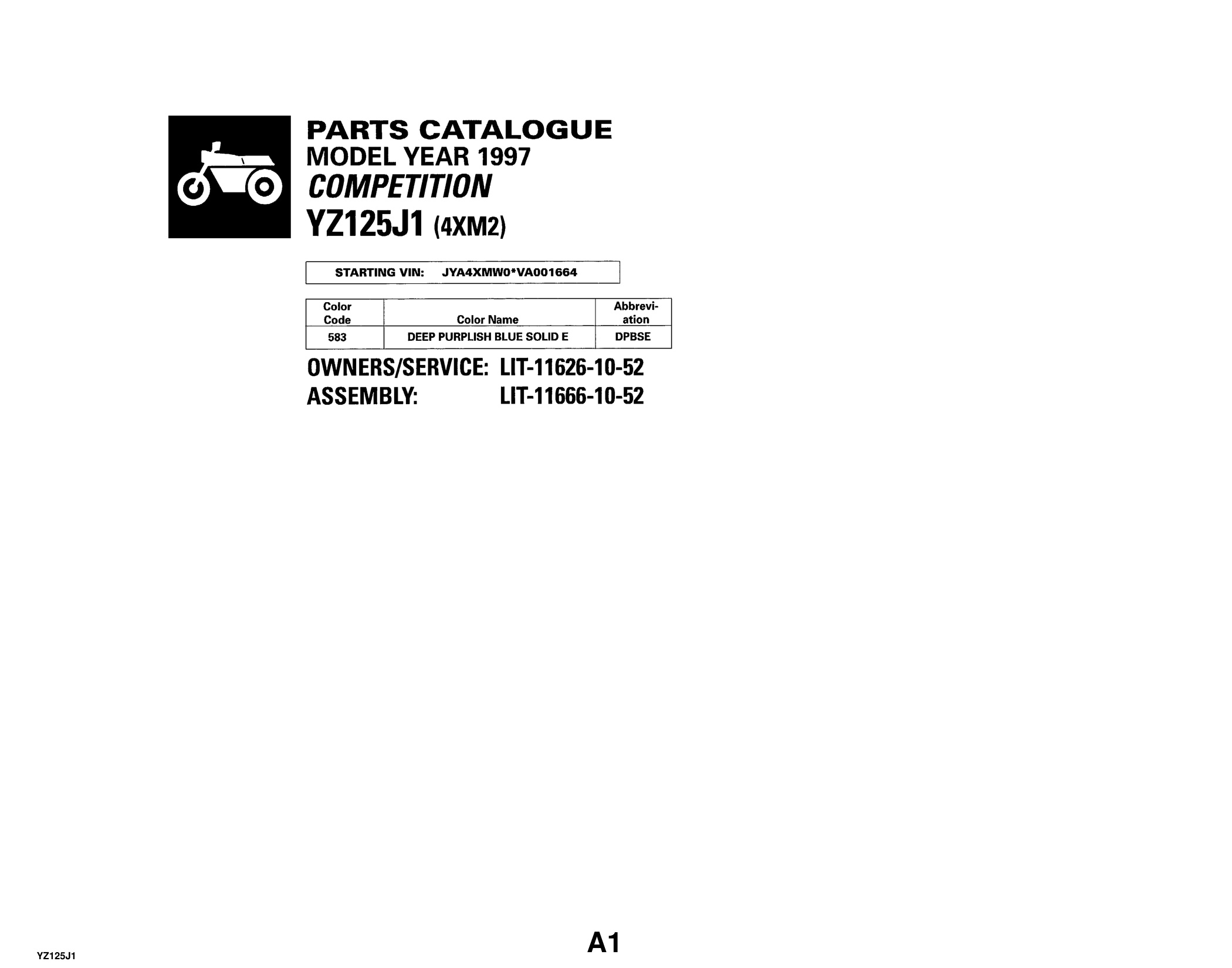 Yamaha YZ125J1 Parts Manual - Official PDF Parts Catalog