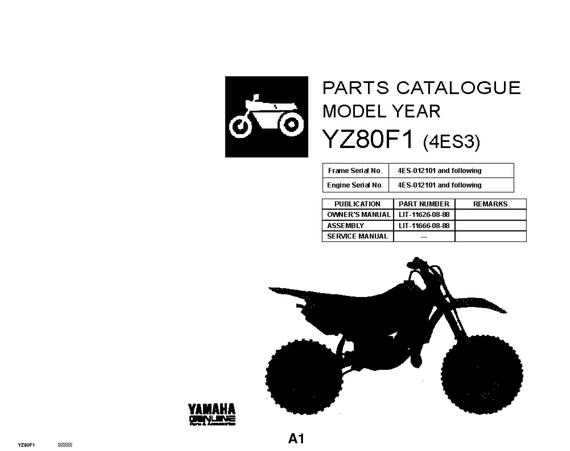 Yamaha YZ80F1 Parts Catalog Manual - Complete PDF Download